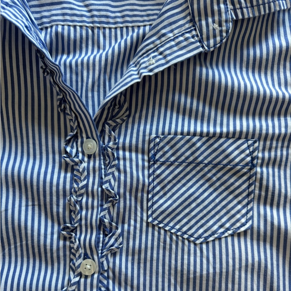 American Eagle Striped Ruffled Button Down Shirt … - image 3